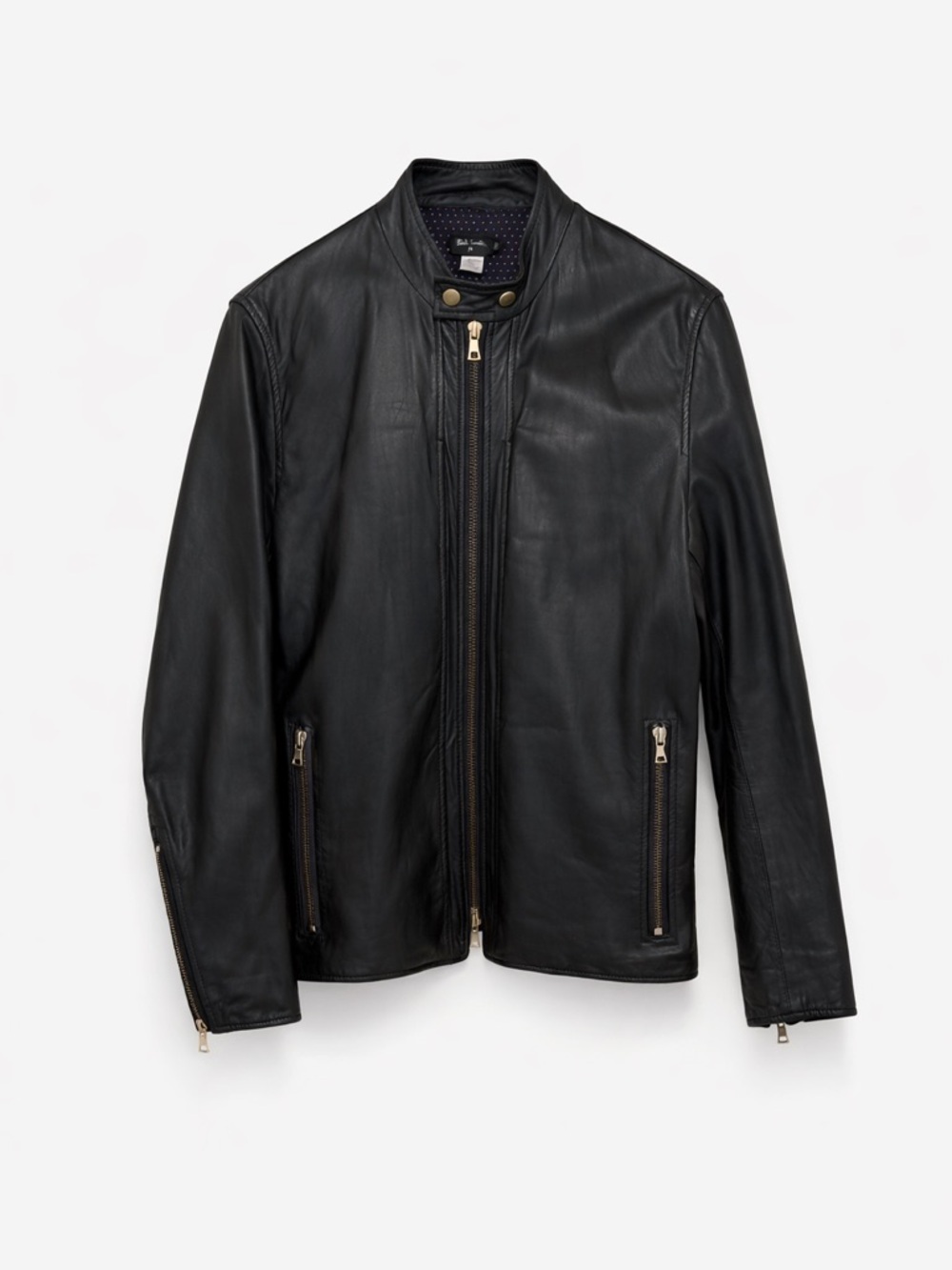 Paul Smith Black Lamb Leather Moto Jacket Men’s Medium Minimalist Biker Designer - Picture 2 of 7